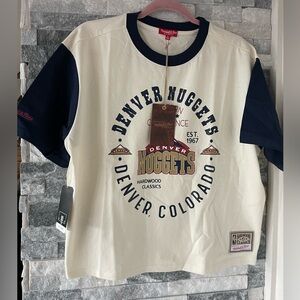 Women's Mitchell & Ness NWT Denver Nuggets NBA Boxy Crop Tee Shirt-Cream-Size L